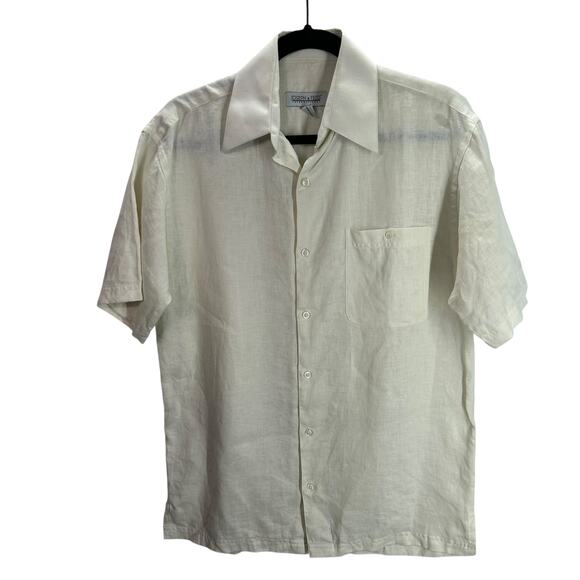 Joseph and Feiss Linen Shirt S White Short Sleeve Button Up Vacation Beach Style - Picture 1 of 8
